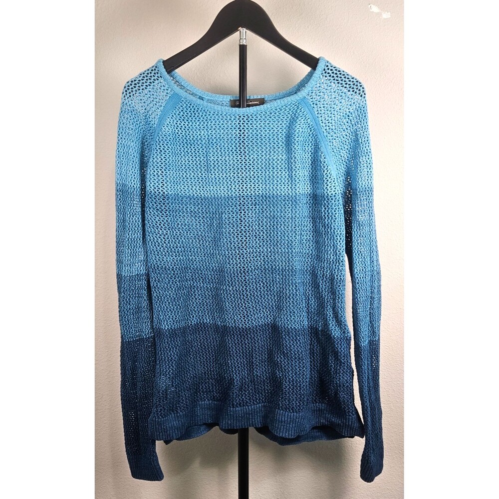 Tommy Bahama L Blue Ombre Linen Cotton Open Knit Sweater Beach Coastal Boho